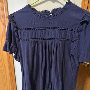 Maurices Navy Blue Blouse with Ruffled Neckline